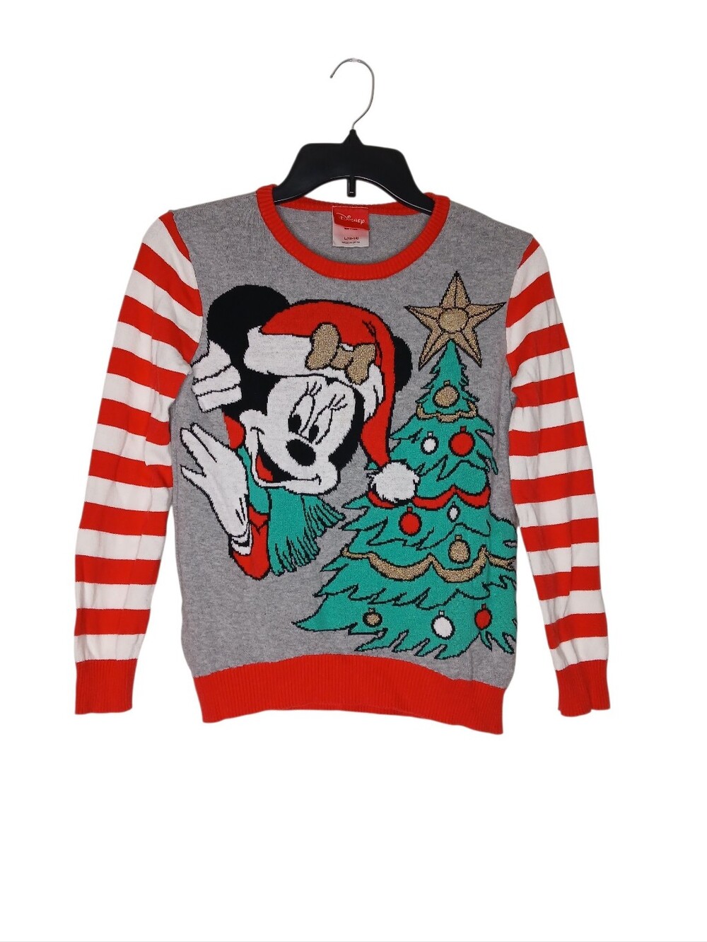 Disney Girls Gray and Red Minnie Holiday Crewneck Sweater